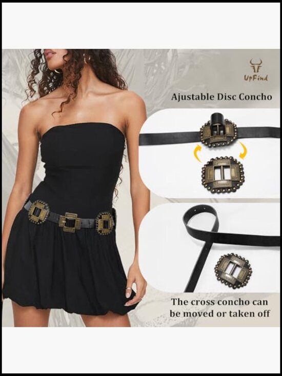 Western Concho Belt Leather Cowgirl Wide Boho Belt for Dresses Jeans